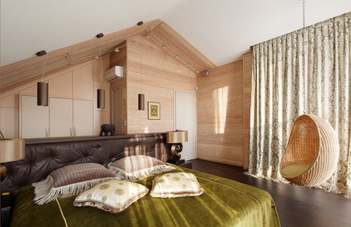 bedroom design in the interior of a log house