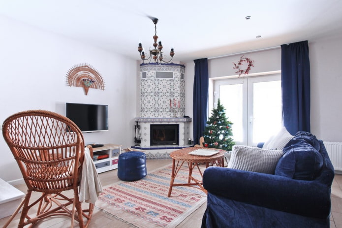 fireplace in the corner of the living room interior