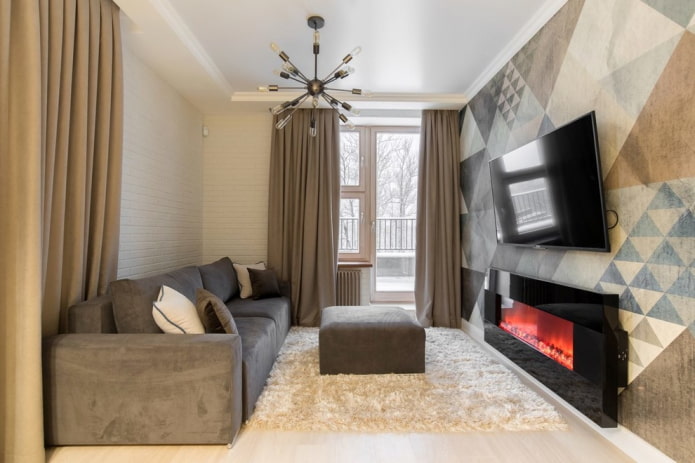 fireplace in the hall in the apartment interior