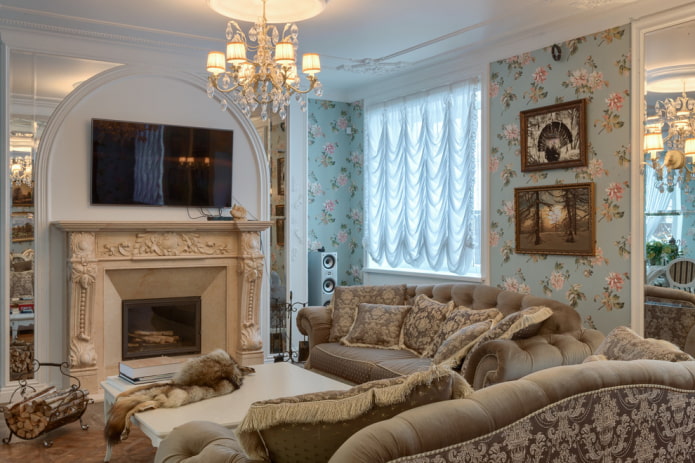 fireplace in the living room interior in a classic style