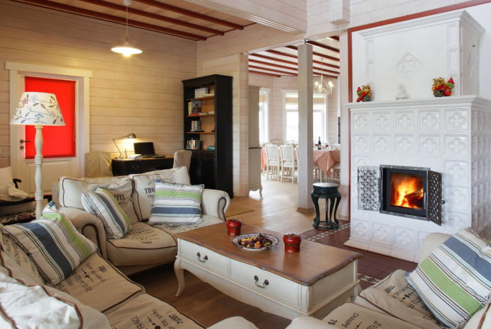fireplace in the living room interior in Provence style