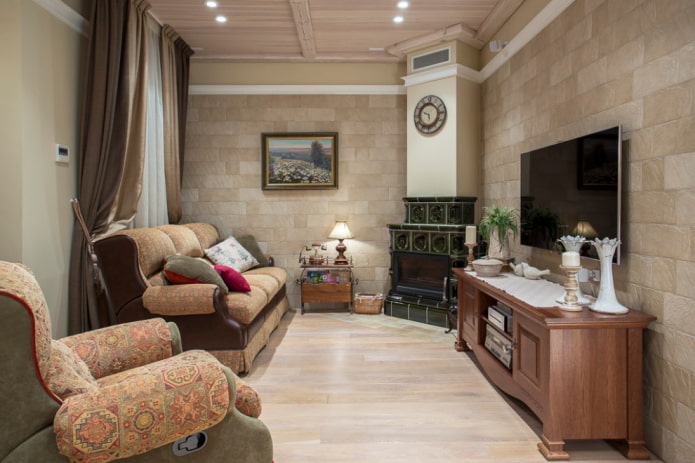 fireplace in the living room interior in Provence style