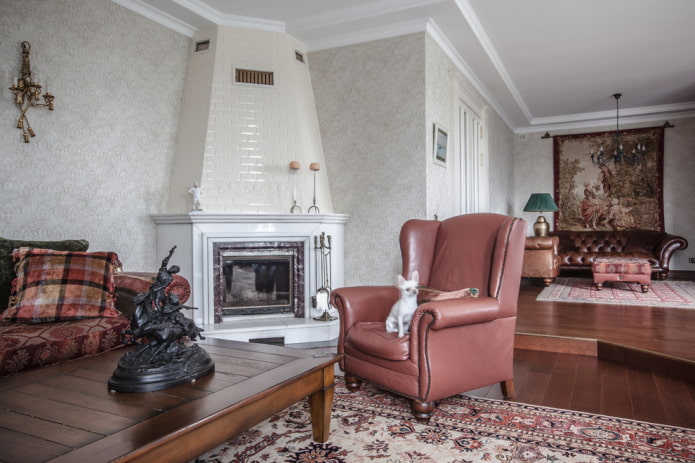 fireplace in the corner of the living room interior
