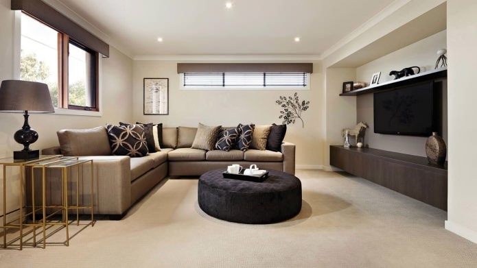 Brown color in the living room design