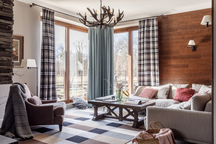 checkered curtains and blankets