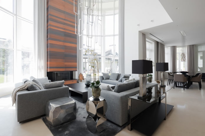 living room with a gray sofa group