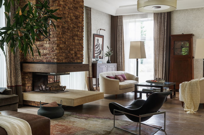 unusual fireplace in the living room