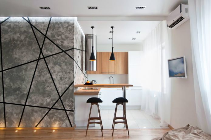 Dividing the kitchen and living room with a bar counter 