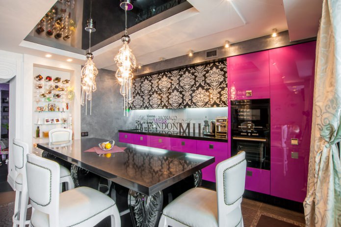 black and white ceiling in the kitchen