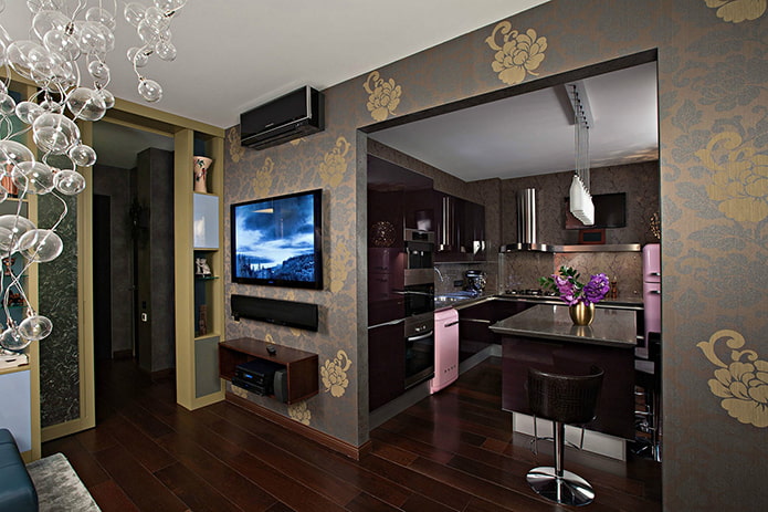laminate in the interior of the kitchen-living room