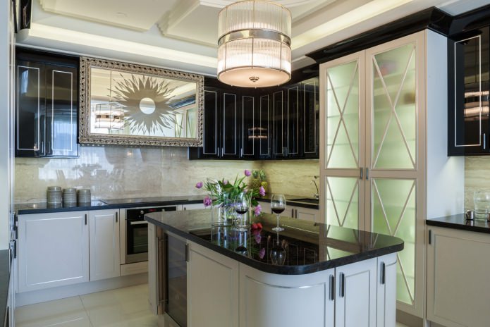 Art Deco kitchen with black and white furniture