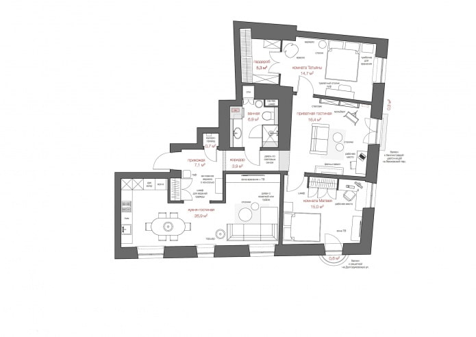 100 sq. m. apartment layout