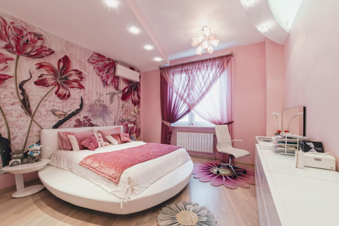 photo wallpaper with flowers on the wall in the bedroom 