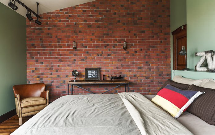 red brick in the bedroom interior