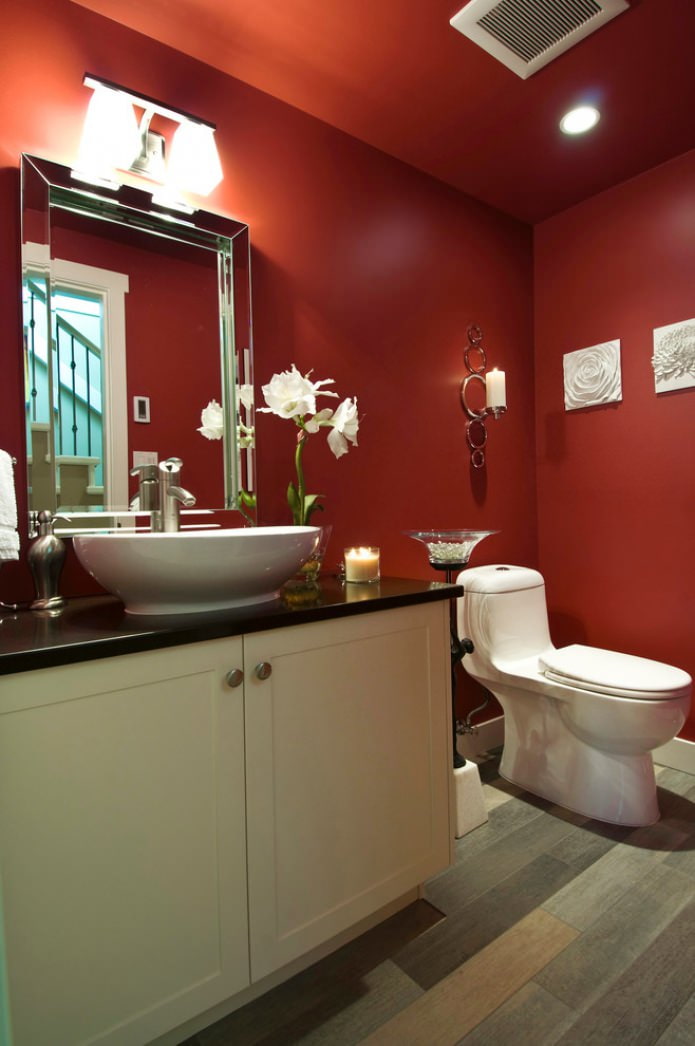 Red in the bathroom interior