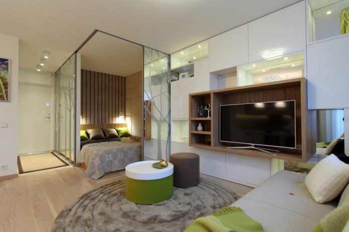 hidden bed behind sliding panels