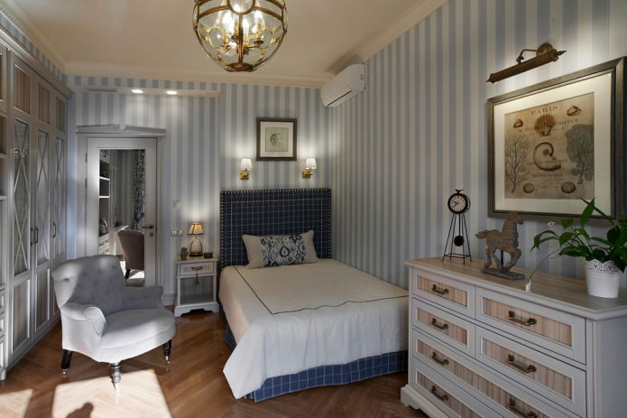 white and blue striped interior