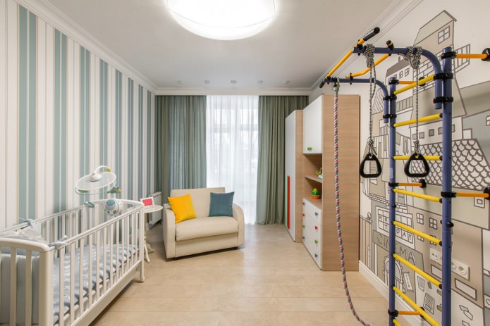 striped wallpaper in the nursery