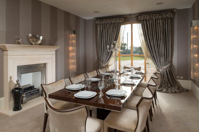 velvet curtains in the dining room