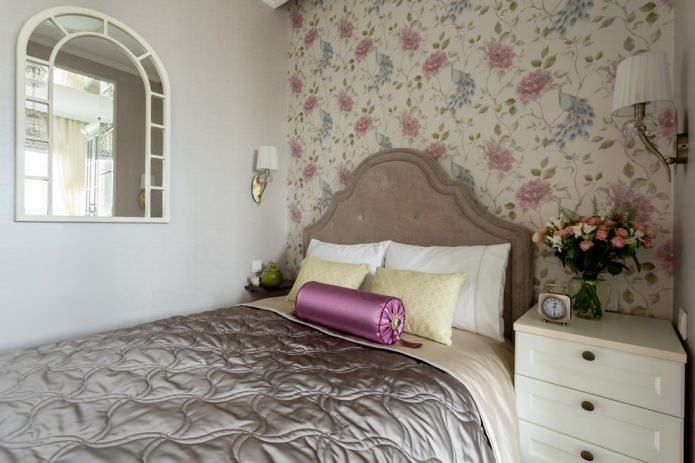 wallpaper with flowers in a small bedroom