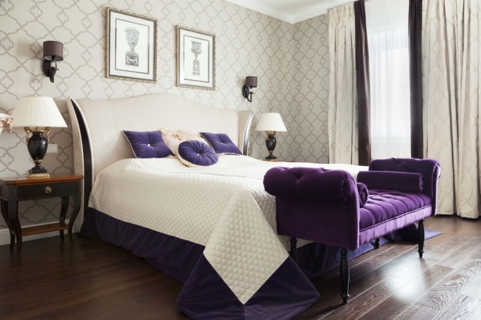 purple accents in a beige interior