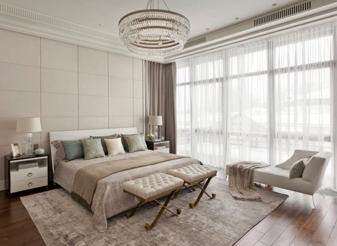 large chandelier on the ceiling in the bedroom