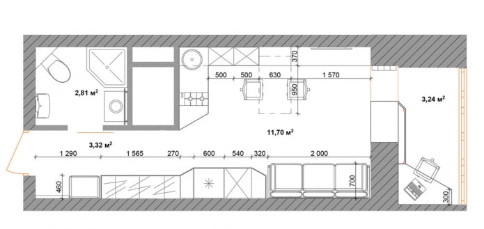 studio layout 18 sq. m.