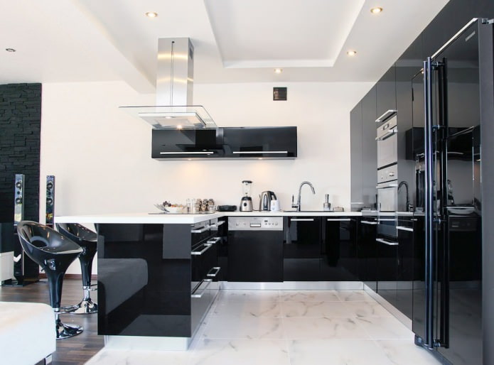 Black and white kitchen interior