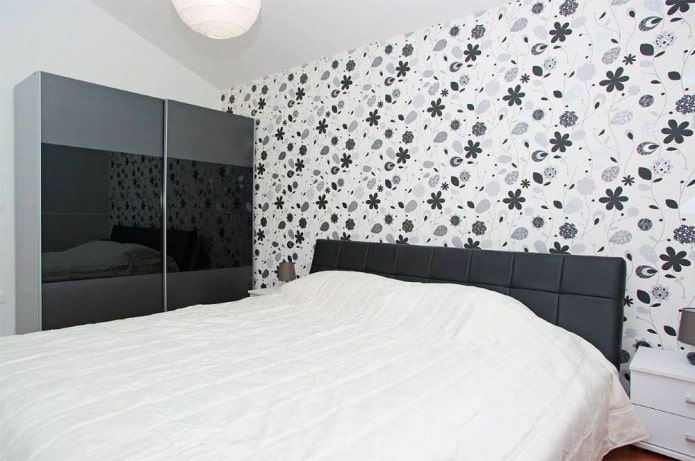 Black and white bedroom interior