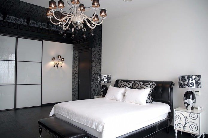 black and white bedroom interior