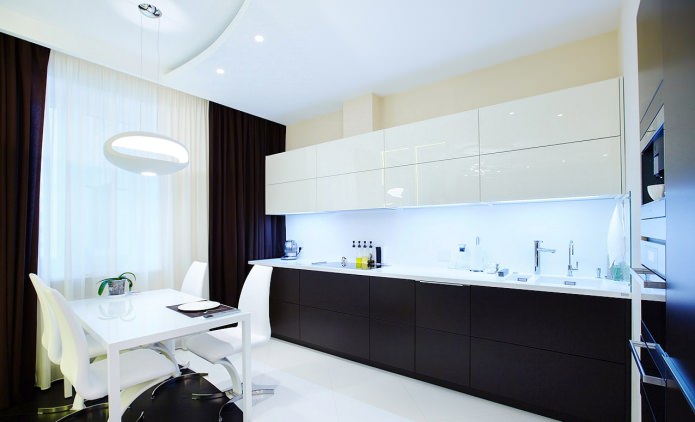 minimalist kitchen with black and white furniture 