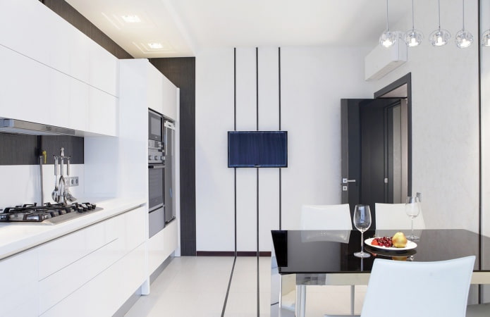 black and white kitchen interior