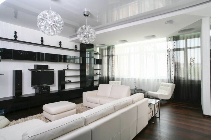 white stretch ceiling in the living room