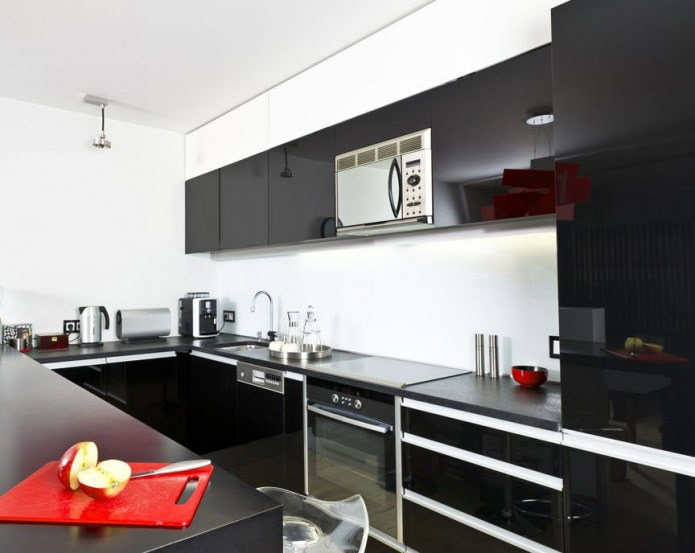 kitchen design with a black set