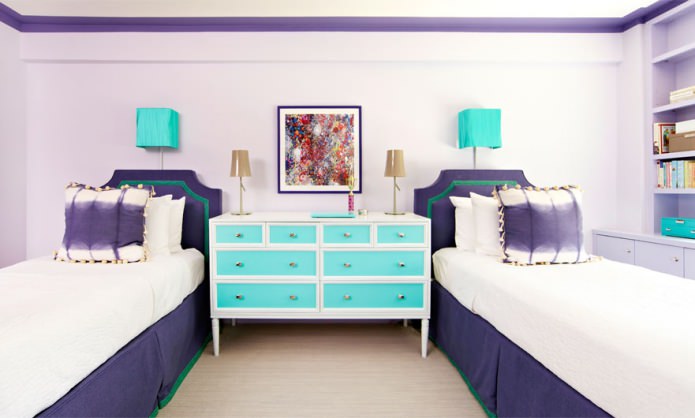 Turquoise and purple in the children's room interior