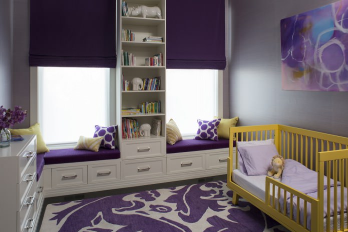 Yellow-purple interior of a children's room