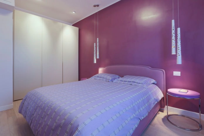 minimalist bedroom in purple tones
