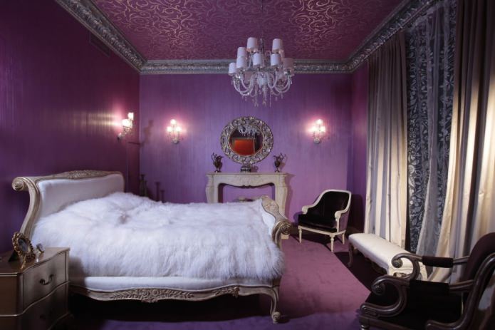 purple bedroom in classic style