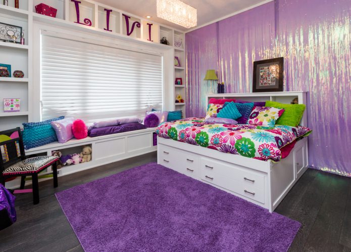 modern children's room decoration in purple