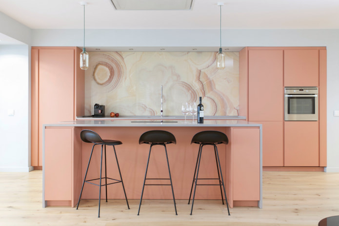minimalist kitchen area with a bar counter