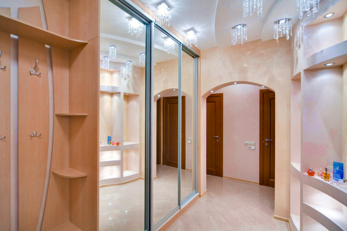 peach walls in the hallway