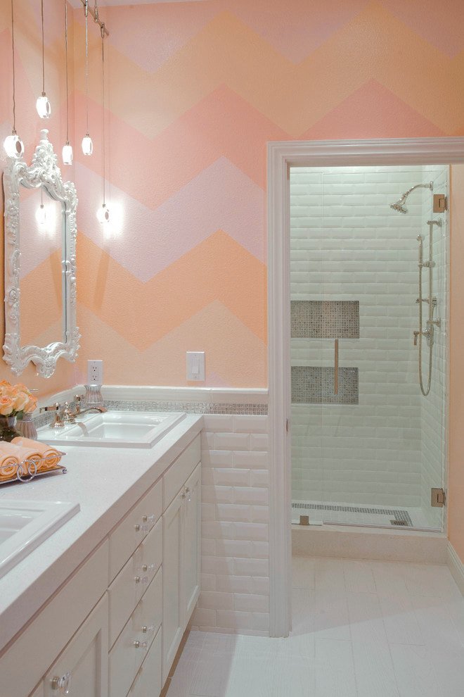 Pink and peach bathroom