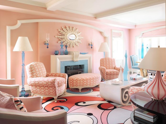 Peach and blue living room