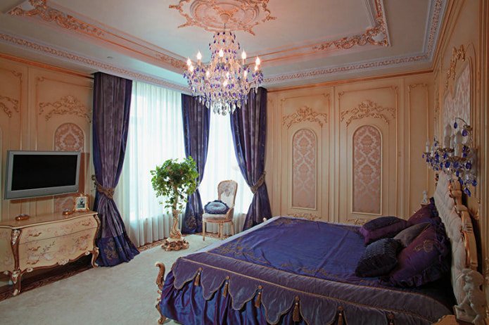 Peach and purple bedroom