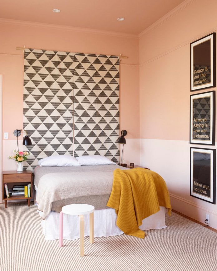 peach walls in the bedroom