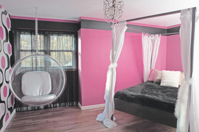 Black, white and pink bedroom