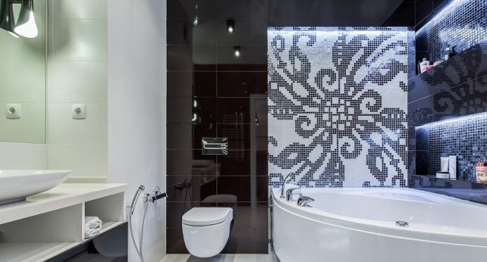 Black and white bathroom interior