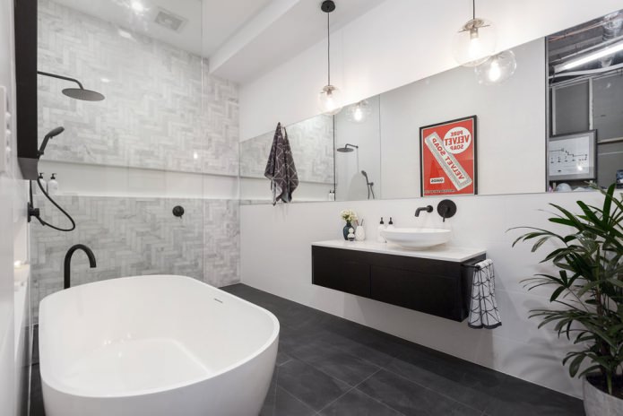 bathroom interior with a wall-mounted sink in a modern style