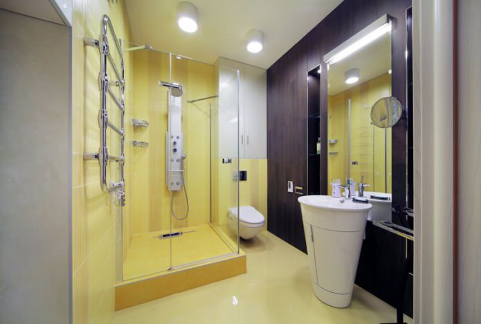 bathroom interior with a shower cabin in a modern style