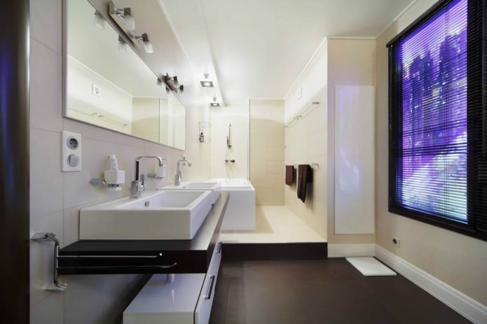 modern style bathroom with a false window